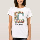Pasen gepersonaliseerd bloemenmonogram met naam t-shirt (Voorkant)