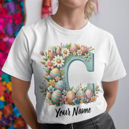 Pasen gepersonaliseerd bloemenmonogram met naam t-shirt