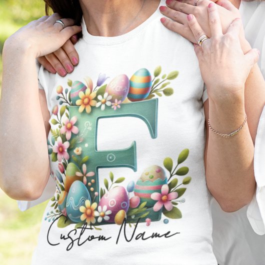 Pasen gepersonaliseerd bloemenmonogram met naam t-shirt