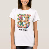 Pasen gepersonaliseerd bloemenmonogram met naam t-shirt (Voorkant)