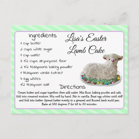 Pasen Gepersonaliseerde Lamb Cake Recept Briefkaar Feestdagenkaart (Voorkant)