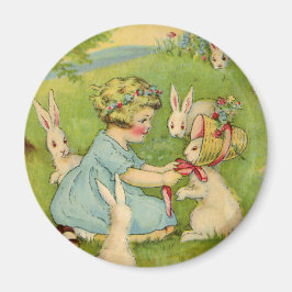  Pasen, Girl Bonnet op Bunny Rabbit Magneet