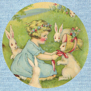  Pasen, Girl Bonnet op Bunny Rabbit Ronde Sticker