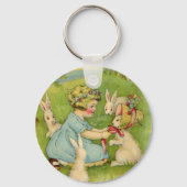  Pasen, Girl Bonnet op Bunny Rabbit Sleutelhanger (Voorkant)