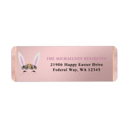Pasen Girly Blush Roze Bloemen Bunny Etiket