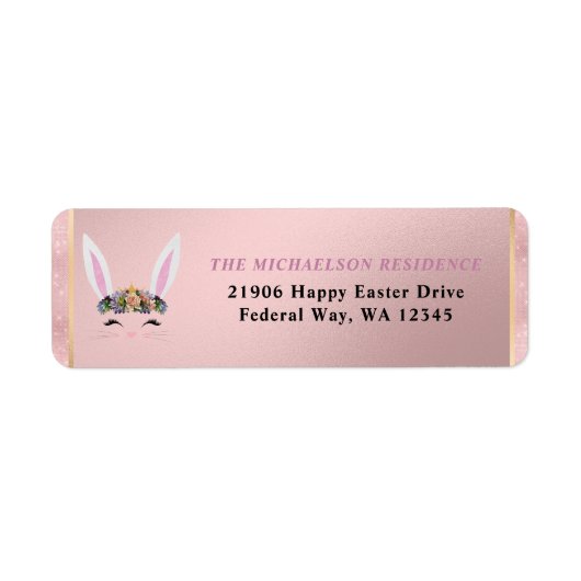Pasen Girly Blush Roze Bloemen Bunny Etiket (Voorkant)