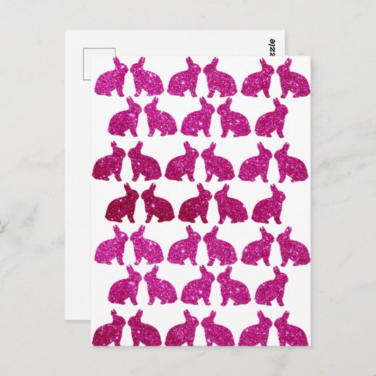 Pasen glitter roze konijntjes konijn briefkaart (Voorkant / Achterkant)