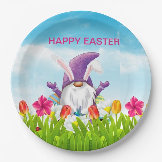 Pasen Gnome Napkins Papieren Bordje (Voorkant)