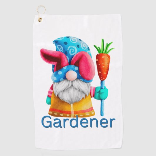 Pasen Gnome Tuinier met Wortel Golfhanddoek (Voorkant)