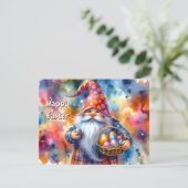 Pasen Gnoom met Kleurrijke Ei en Mand - Feestdagenkaart (Staand voorkant)