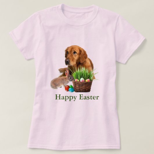 Pasen Golden Retriever Dog en konijnenroze T-shirt (Design voorkant)