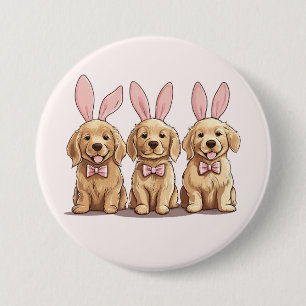 Pasen Golden Retriever Puppy Honden Bunny Oren Ronde Button 7,6 Cm