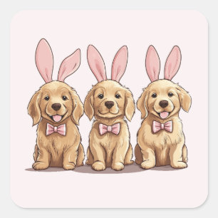 Pasen Golden Retriever Puppy Honden Bunny Oren Vierkante Sticker