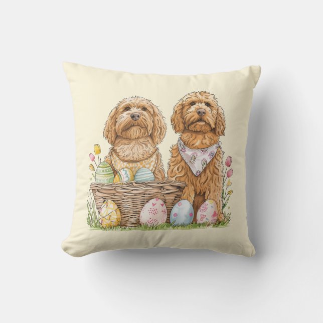 Pasen Goldendoodle Honden Kussen (Voorkant)