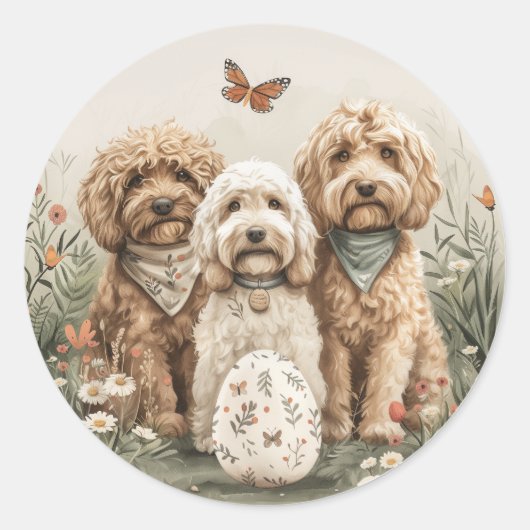 Pasen Goldendoodle Honden Ronde Sticker (Voorkant)