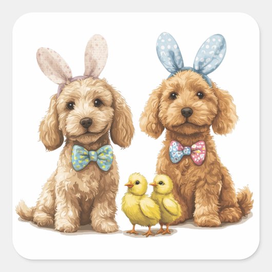 Pasen Goldendoodle Honden Vierkante Sticker (Voorkant)
