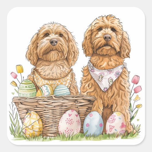 Pasen Goldendoodle Honden Vierkante Sticker (Voorkant)