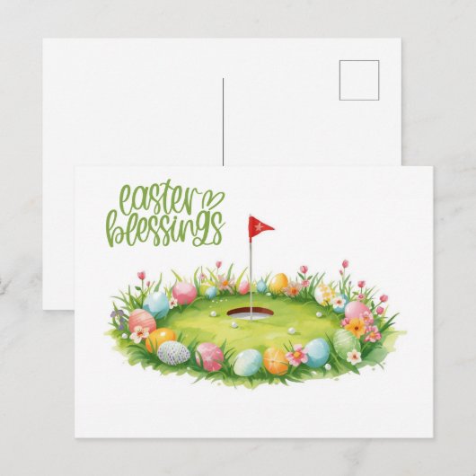 Pasen golfen met ei op putting green briefkaart (Voorkant / Achterkant)