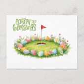 Pasen golfen met ei op putting green briefkaart (Voorkant)