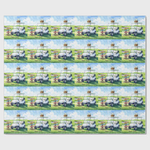 Pasen golfvakantie met golfkar en paaseieren cadeaupapier