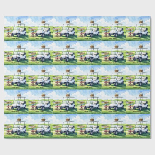 Pasen golfvakantie met golfkar en paaseieren cadeaupapier (Vlak)