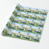 Pasen golfvakantie met golfkar en paaseieren cadeaupapier (Uitgerold)