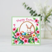 Pasen groet tropische konijn en eieren feestdagenkaart (Staand voorkant)