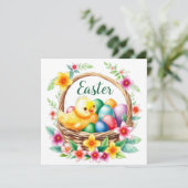 Pasen groet tropische kuiken en eieren feestdagenkaart (Staand voorkant)
