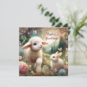 Pasen Groeten Art Nouveau Lam Bunny Woodland Feestdagenkaart (Staand voorkant)