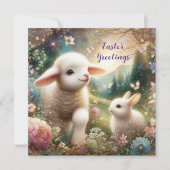 Pasen Groeten Art Nouveau Lam Bunny Woodland Feestdagenkaart (Voorkant)