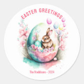 Pasen Groeten Bunny Inside Egg Custom Ronde Sticker (Voorkant)
