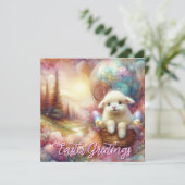 Pasen Groeten Hete Lucht Ballon Lamb Feestdagenkaart (Staand voorkant)