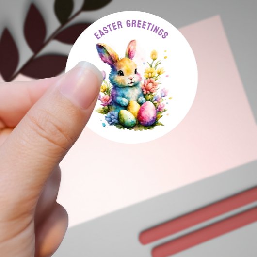 Pasen Groeten Kleurrijke Bunny Custom Ronde Sticker