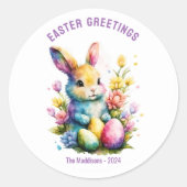 Pasen Groeten Kleurrijke Bunny Custom Ronde Sticker (Voorkant)