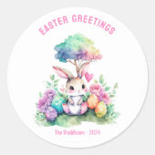 Pasen Groeten Kleurrijke Bunny Custom Ronde Sticker (Voorkant)