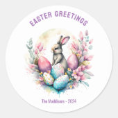 Pasen Groeten Konijntje en Eieren Custom Ronde Sticker (Voorkant)