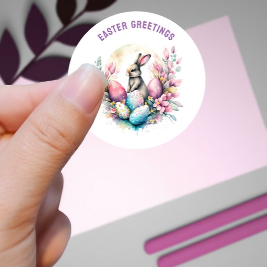 Pasen Groeten Konijntje en Eieren Custom Ronde Sticker