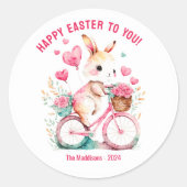 Pasen Groeten Konijntje Rijfiets Custom Ronde Sticker (Voorkant)