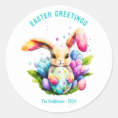Pasen Groeten Konijntje Schilderij Eieren Custom Ronde Sticker (Voorkant)