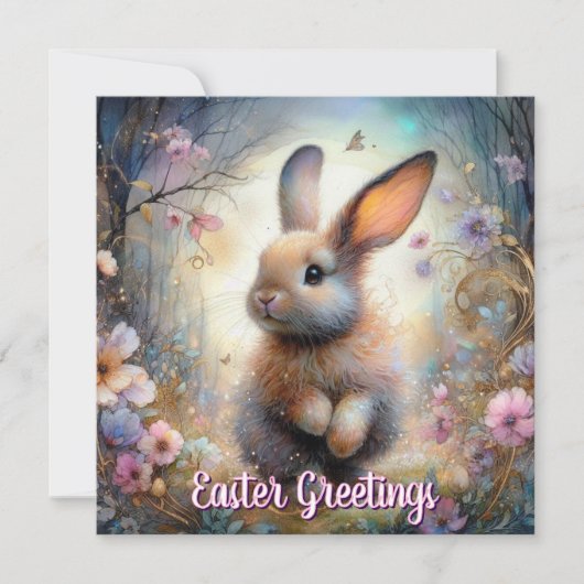 Pasen Groeten Pastel Woodland Bunny Bijbel Verse Feestdagenkaart (Voorkant)