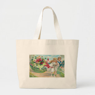 Pasen Groeten Vintage Ansichtkaart Grote Tote Bag