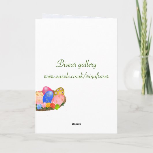 Pasen. Grote kleindochter. Konijn, eieren, vlinder Feestdagen Kaart