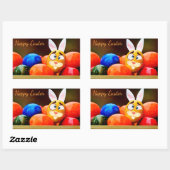Pasen - "Happy Easter" - Bunny/Eieren Rechthoekige Sticker (Vel)