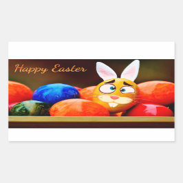 Pasen - "Happy Easter" - Bunny/Eieren Rechthoekige Sticker