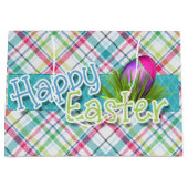 Pasen - "Happy Easter" Word Art over stripes Large Cadeautasje (Voorkant)