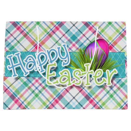 Pasen - "Happy Easter" Word Art over stripes Large Cadeautasje (Voorkant)