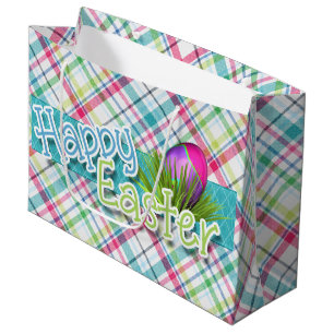 Pasen - "Happy Easter" Word Art over stripes Large Cadeautasje