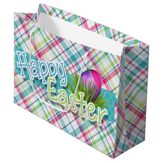 Pasen - "Happy Easter" Word Art over stripes Large Cadeautasje (Voorkant Gekanteld)