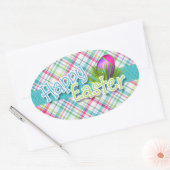 Pasen - "Happy Easter" Word Art over stripes Ovale Sticker (Envelop)
