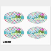 Pasen - "Happy Easter" Word Art over stripes Ovale Sticker (Vel)